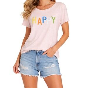 LOFT Happy Graphic Tee Womens Large Pink Short Sleeve Casual Summer T Shirt